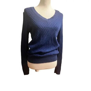Tommy Hilfiger Navy Cable Knit V-Neck Sweater